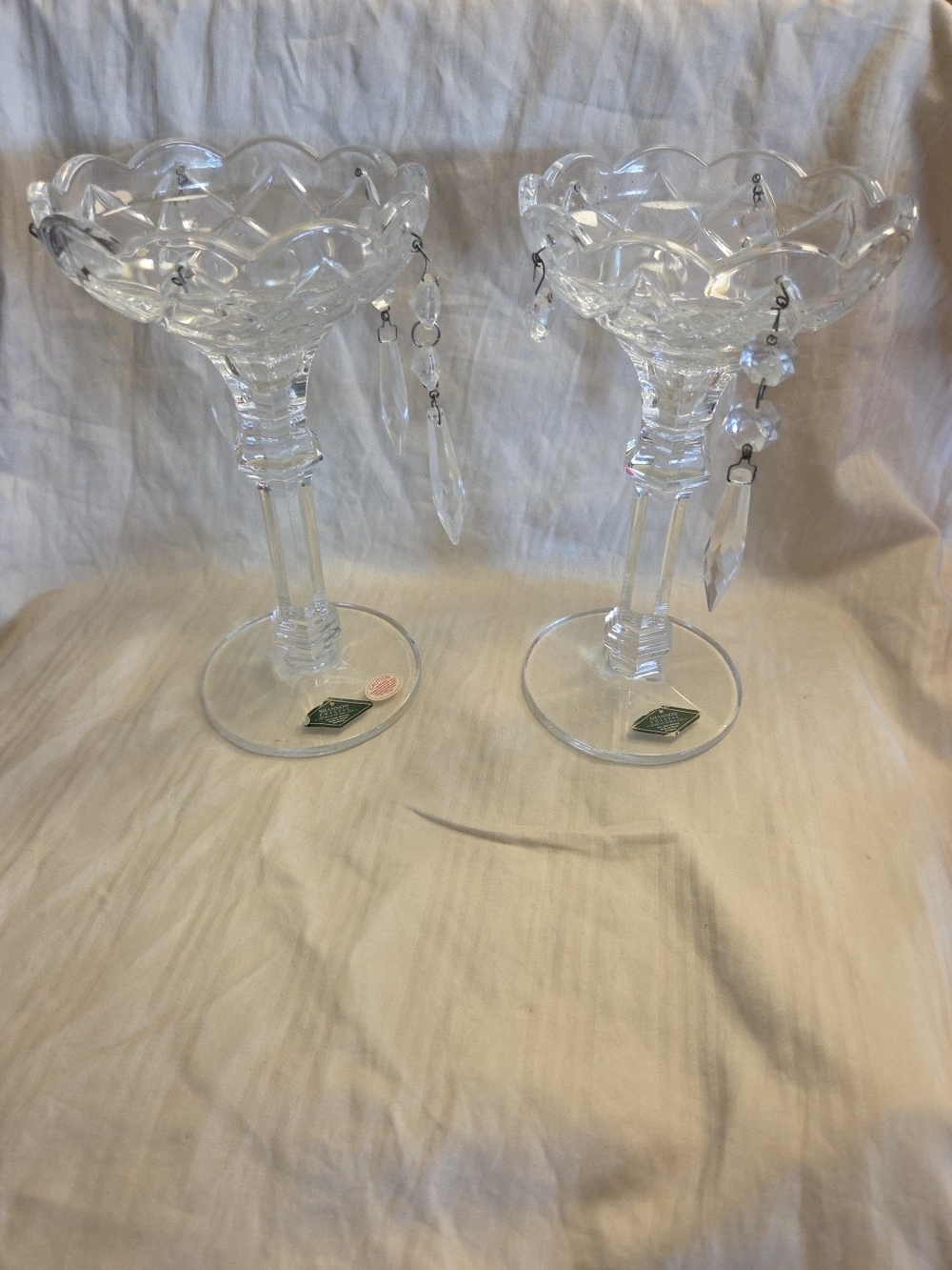 Vintage Shannon Crystal Candle Holder Set Designs Of Ireland w Hanging Prisms